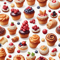 Pastry and Cake Cartoon Design Very Delicious