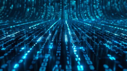 A visually captivating image of a digital binary code data stream creating a tunnel-like effect with blue tones