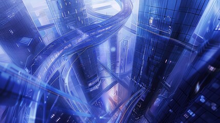 Futuristic architecture with digital connection, AI, computer screen, technology, futuristic, architecture, digital, connection, network, modern, innovation, design, abstract, building, city