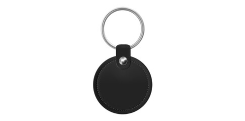 Realistic Blank Leather Key Chain With Metal Ring Vector Illustration.	