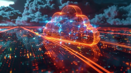 Abstract illustration of cloud security services, stylized cloud icon integrated with a secure padlock symbol, representing data protection and cybersecurity