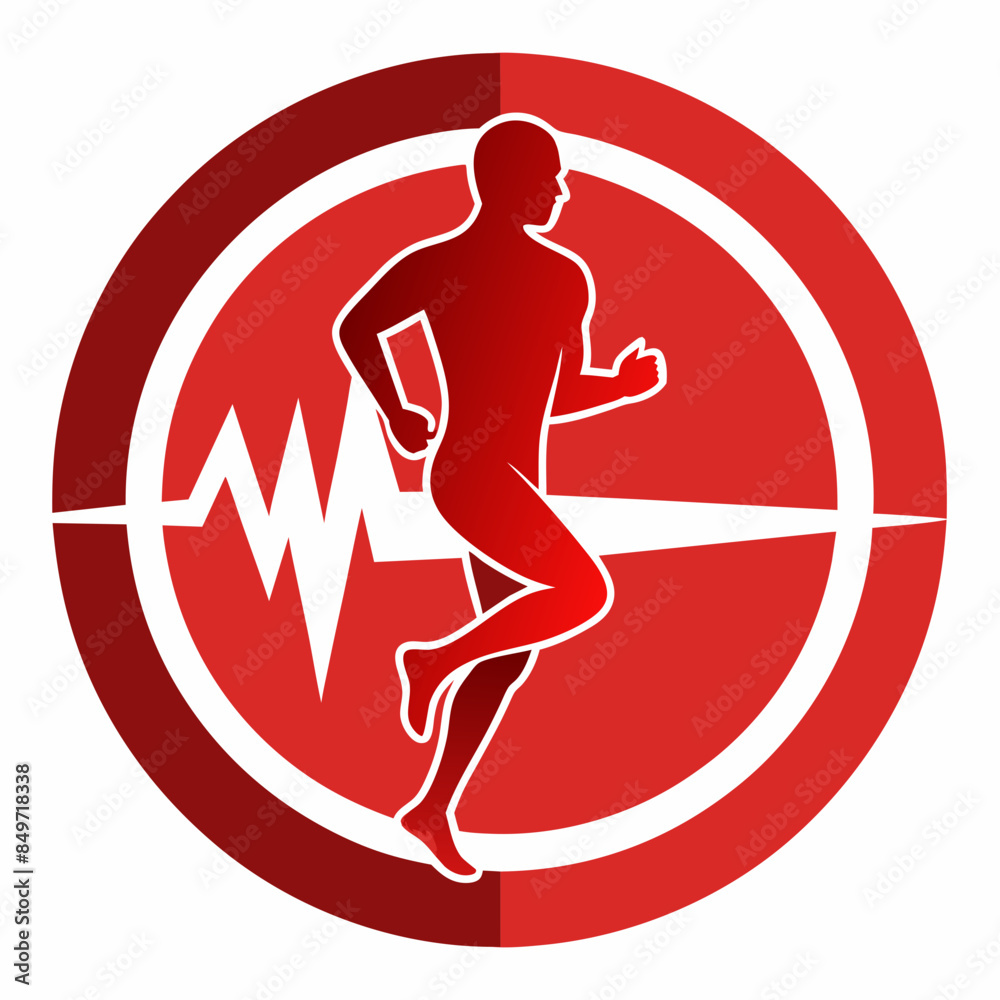 Wall mural silhouette of a man in running, joints pain with cardiogram. the joints are highlighted in a red cir