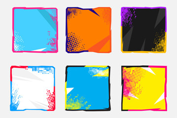 Vector illustration. Polygonal abstract frame set with halftone dots. Square banner. Retro vintage background collection. Pop art color style background. Design element for web template, social media © VVadi4ka