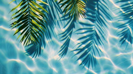 Blue Water Surface with Palm Leaf Shadows: Abstract Summer Vacation Banner
