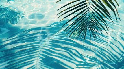 Tropical Leaf Shadow on Blue Water Surface: Abstract Summer Vacation Banner