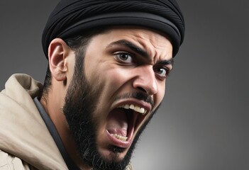 yelling arab man, portrait