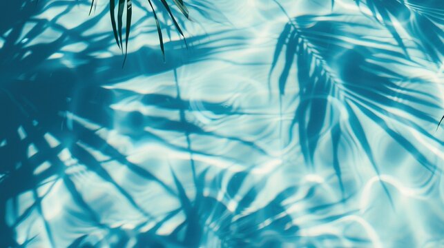Shadow of Palm Leaves on Blue Water: Tropical Summer Vacation Concept