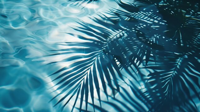 Blue Water Surface with Palm Leaf Shadows: Abstract Summer Vacation Banner