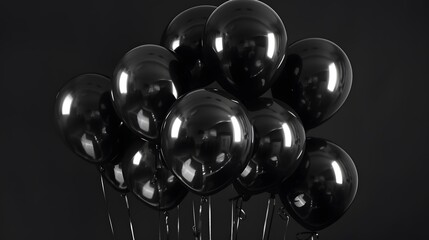 Fototapeta premium bunch of black balloons isolated on balck, black Friday concept. 