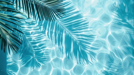 Palm Leaf Shadows on Blue Water: Tropical Summer Vacation Background