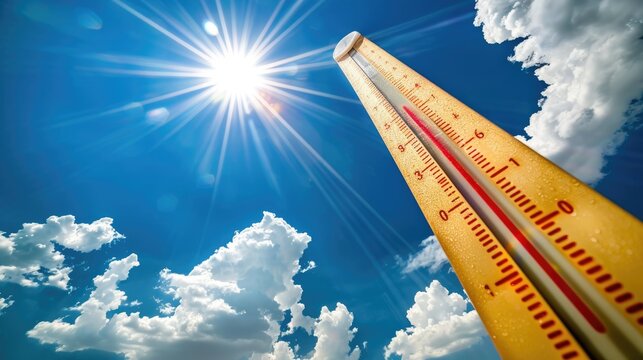 Sweltering heatwave - show heat wave, high summer temperatures, scorching sun, abnormal - intensity with soaring temperatures and relentless sun, highlighting importance staying hydrated and cool.