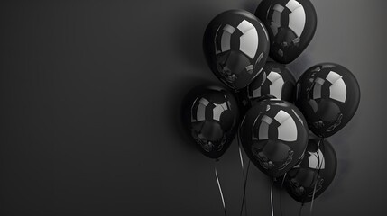 Obraz premium bunch of black balloons isolated on balck, black Friday concept. 