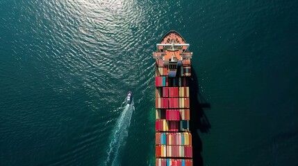 Aerial top view container ship in export and import business and logistics Shipping cargo to harbor by crane : Generative AI