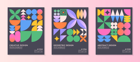 Abstract geometric pattern backgrounds with copy space for text.Trendy minimalist geometric designs with bold simple shapes and elements.Modern artistic vector illustrations.