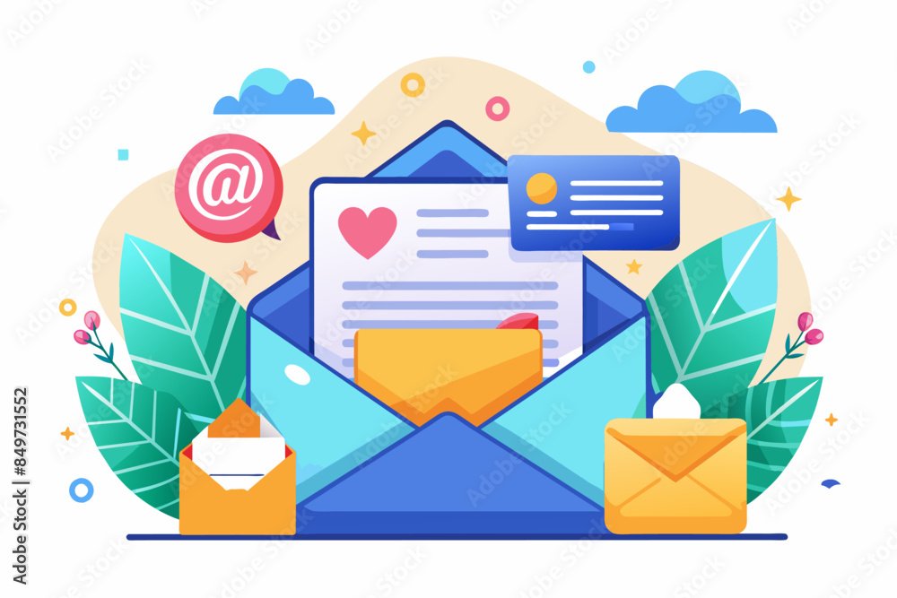 Aufkleber two people standing next to an email envelope, captivating email newsletter to keep customers inform