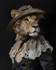 lion dressed in Victorian attire

