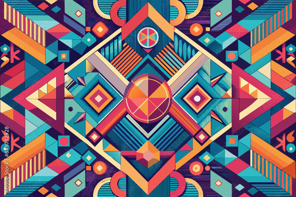 Poster a colorful geometric pattern with a circle and a star, an abstract pattern using geometric shapes an