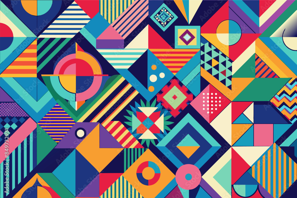 Poster a colorful geometric pattern with a circle and a star, an abstract pattern using geometric shapes an