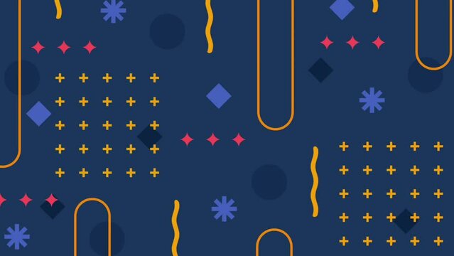 Memphis background, Abstract geometry background set. Looping video animation