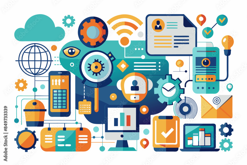 Leinwandbilder a flat design with icons and symbols, an icon set representing emerging technology trends in vector 