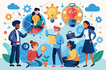 a group of people standing around a laptop, An experiential learning initiative offering hands-on opportunities for skill development