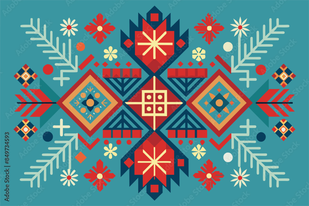 Poster a colorful rug with a pattern of arrows, Scandinavian-inspired pattern with clean lines and geometric shapes
