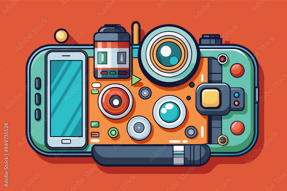 Leinwandbilder a camera with a flash drive on it, vector illustrationa sleek smartphone with detailed features like