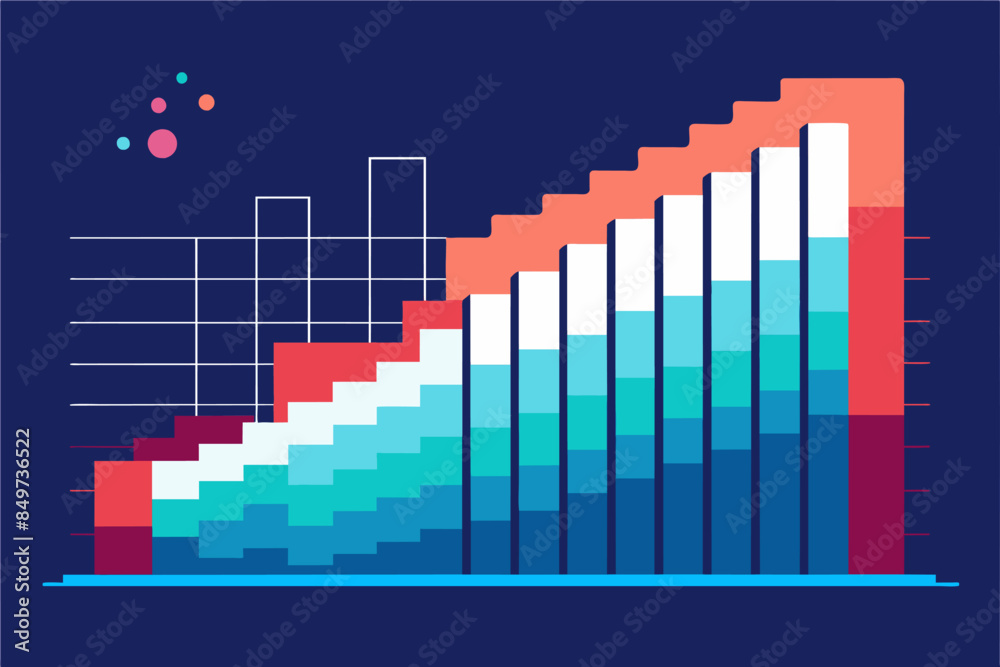 Poster a graph with a bar chart on it, waterfall chart to show cumulative effectsequentially introduced positive or negative values