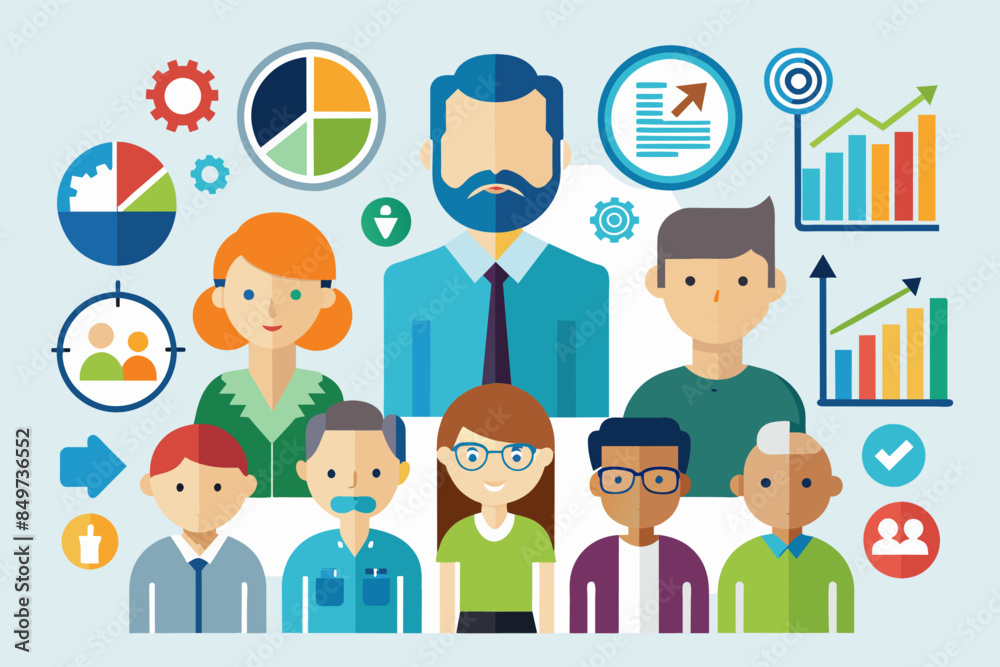 Poster a group of people with different icons, design icons depicting different demographic groups for popu