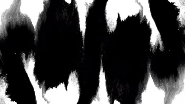 black ink splatter horror paper rorschach face revealing liquid streams transition crossfade movie intro title grunge	
