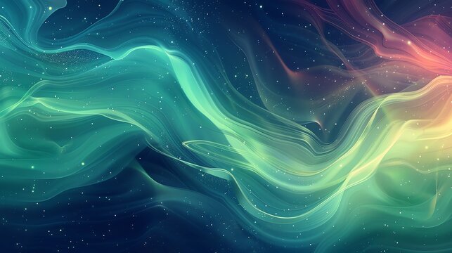Abstract background with glowing, flowing lines in green, blue, and pink with a starry night sky effect.