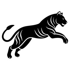 simple tiger jumping silhouette jumping vector illustration flat design white background