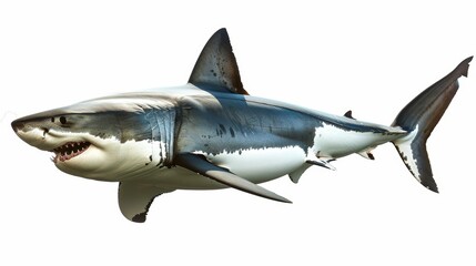 Fototapeta premium Great white shark is swimming peacefully with its mouth open showing its razor sharp teeth