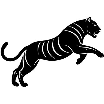 recommend clip art: simple tiger jumping silhouette jumping vector illustration flat design white background