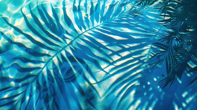 Shadow of Tropical Leaves on Water Surface: Summer Vacation at the Beach