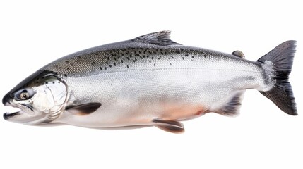 Naklejka premium Vibrant wild coho salmon against a white background, rich in omega 3 and protein. Perfect for gourmet or simple meals, this fresh seafood is healthy and delicious