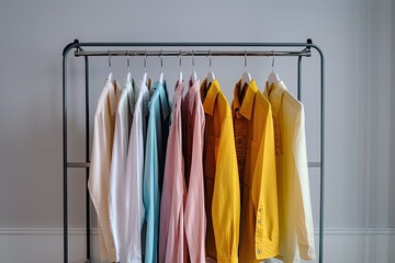 A rack of clothes with a white background