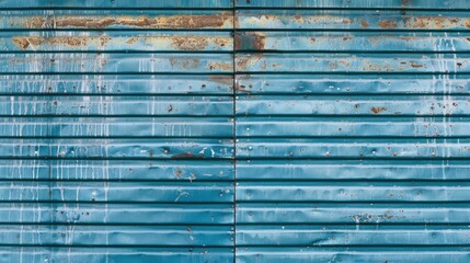 Texture of a metal shutter door in blue garage
