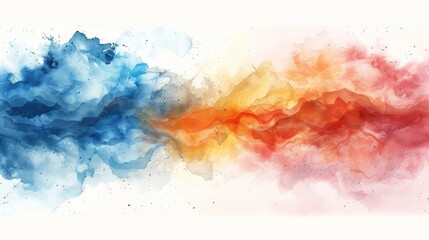 Abstract Watercolor Landscape with Blue and Orange Hues