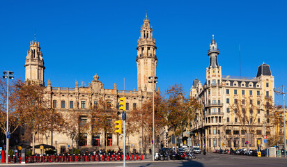 Fototapeta premium View of tourist architectural and artistic landmark of Barcelona - building of Central Post Office, Spain