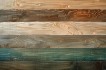 Image featuring a series of wooden planks arranged horizontally, showcasing a variety of wood types and stains, creating a visually appealing backdrop