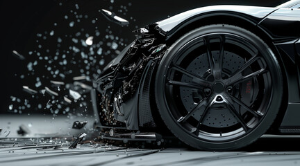 Fototapeta premium sport car with visibly a tire that is without air, its destroyed