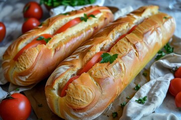 Fresh Hoagie Sandwiches with Tomato and Parsley