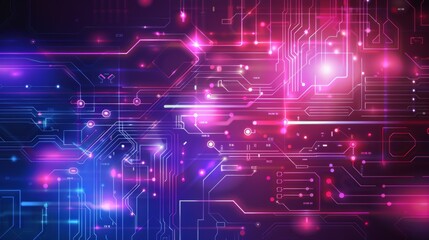 Obraz premium Dynamic image of a circuit board with a futuristic pink and purple color scheme, embodying motion and energy