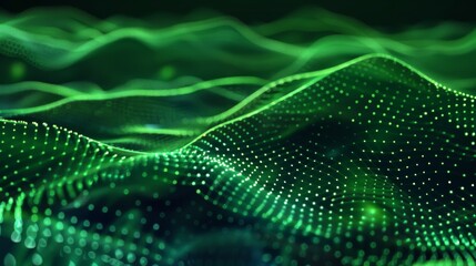 A mesmerizing green digital wave pattern implying the idea of digital data flow and connectivity in cyberspace