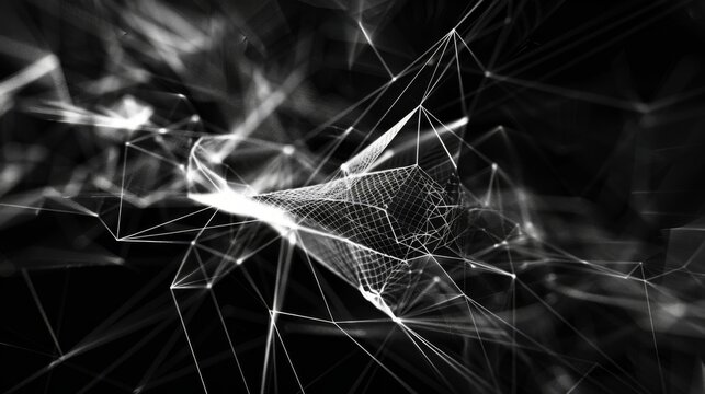 A monochrome abstract of interconnected lines and meshes symbolizing digital complexity and data