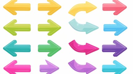 Bright and glossy arrow icons in multiple colors on a pale background for interface design