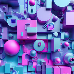 Detailed Future Poster. 3d Geometric Background In Cosmic Colors
