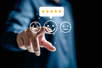 Evaluations Satisfaction after service online, user give ratings to service experience on the online application, customers choose review rating scores excellently