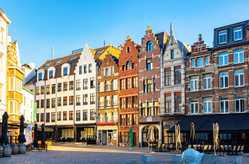 Picturesque view of Antwerp central square Grote Markt with ancient buildings, Flemish region of Belgium
